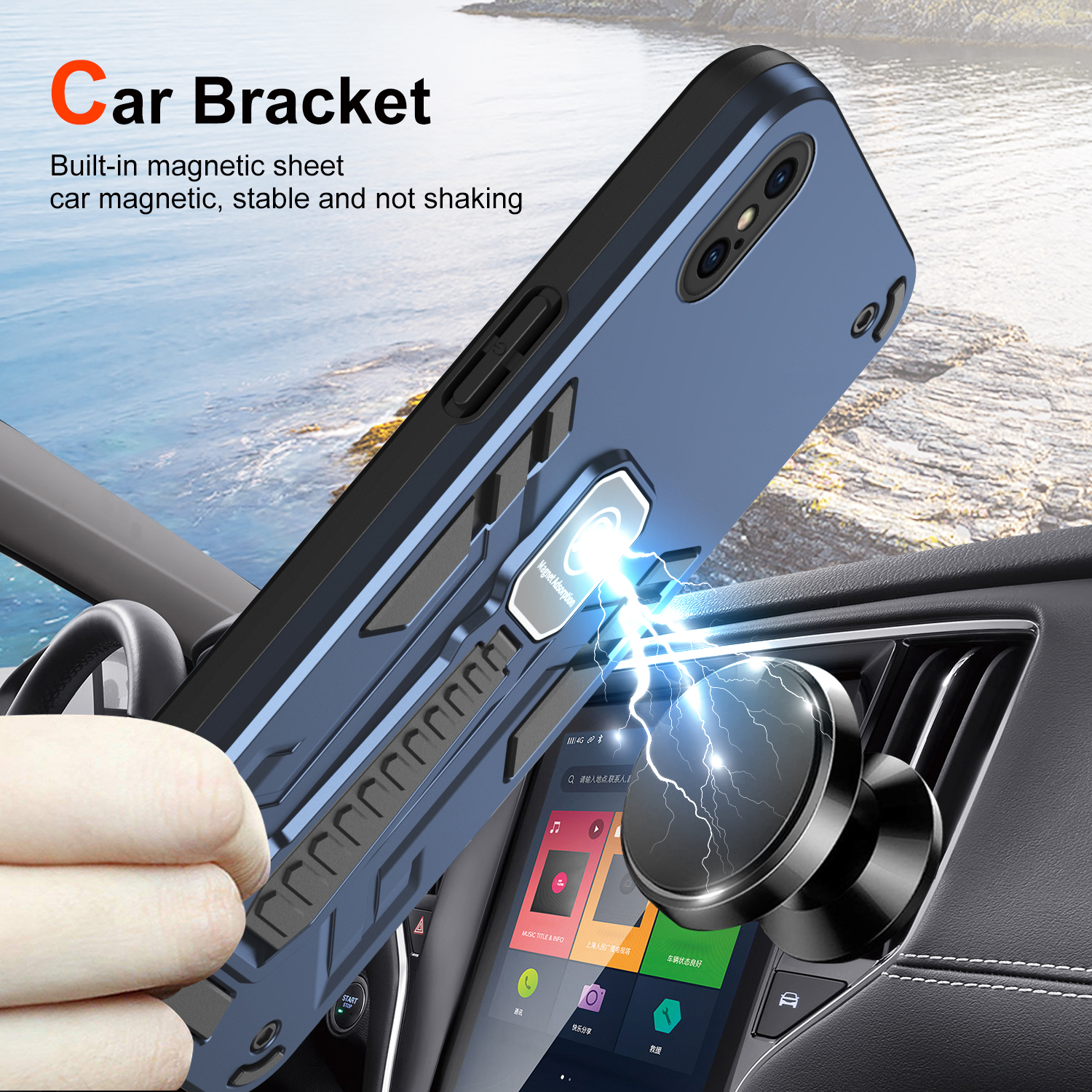 For Apple iPhone Xs Max Case Hard With Stand Magnetic Shockproof Protective Back Cover Case. 