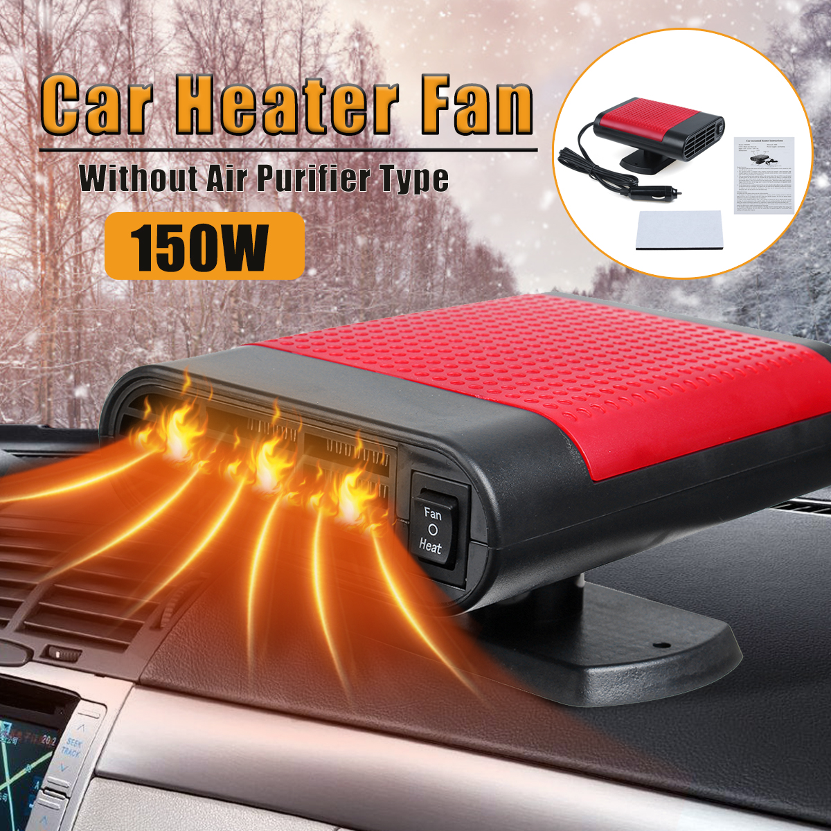 150w 12v Car Heater Electric Fan Windshield Defroster With Foldable 【SALE／90OFF】
