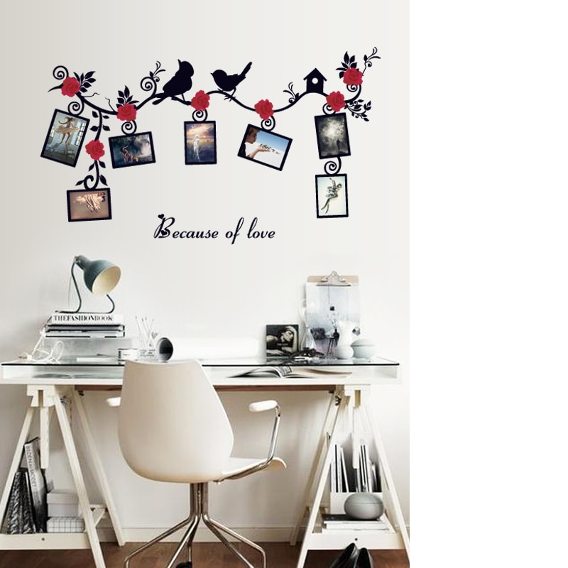 【IKE】SK-6025 love Bird photo frame sticker wall sticker Decorative Stickers living room stickers Nursery Decal Stickers Mural. 