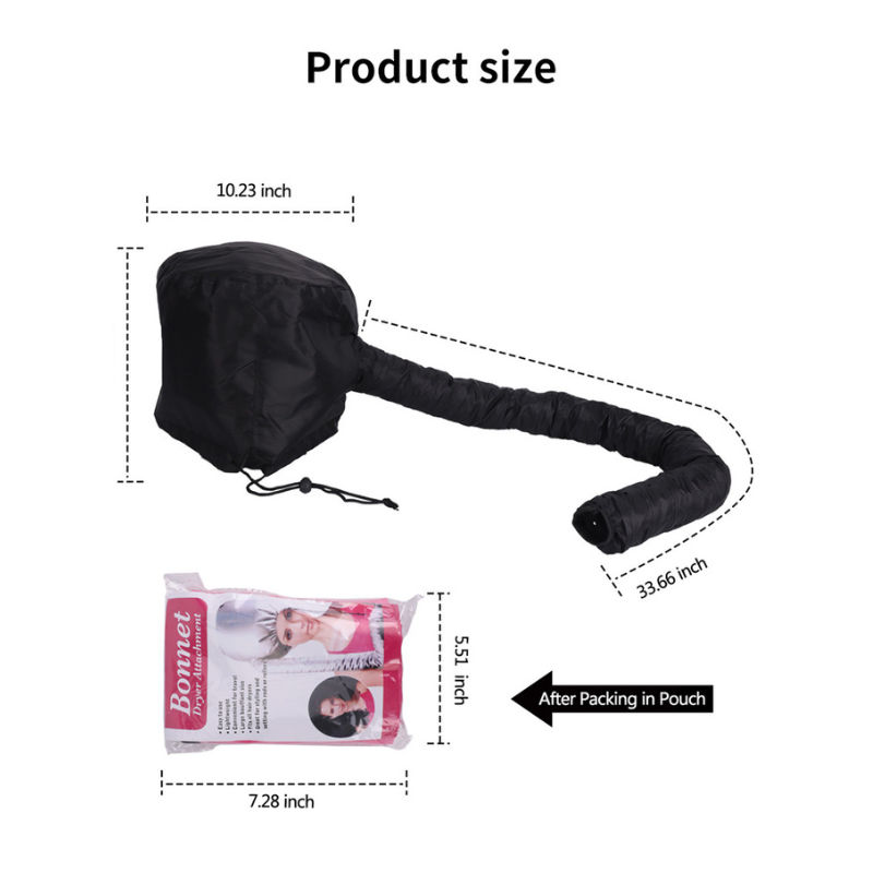 Black Hair Perm Portable Soft Hair Drying Cap Bonnet Hood Hat Blow Dryer Attachment Dry Hair Cap. 