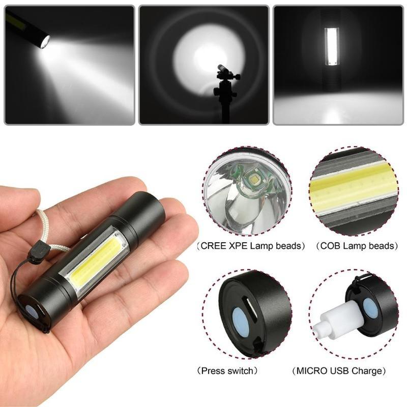 Mini LED Flashlight COB Reader Lamp Zoomable Pocket Penlight Adjustable Focus Torch Light USB Rechargeable Lamp with 3 Light Modes for Camping Hiking. 