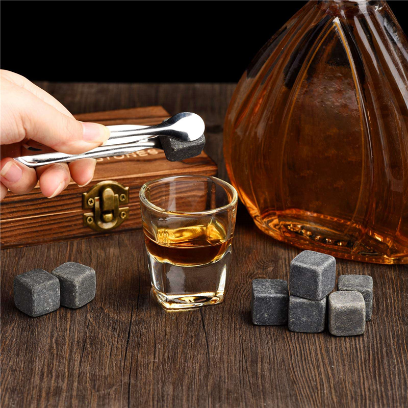WHISKY STONES Whiskey Stones Frozen Ice Stone Granite Whiskey Rocks Set 9 with Wooden Box Reusable Cooling Ice Cubes. 