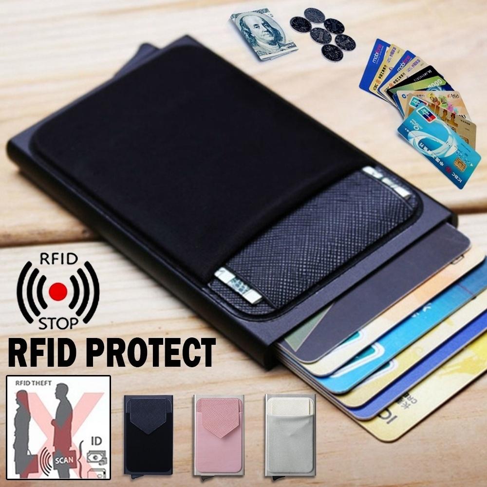 ID Card Holder RFID Blocking Slim Metal Aluminum Wallet Automatic Pop