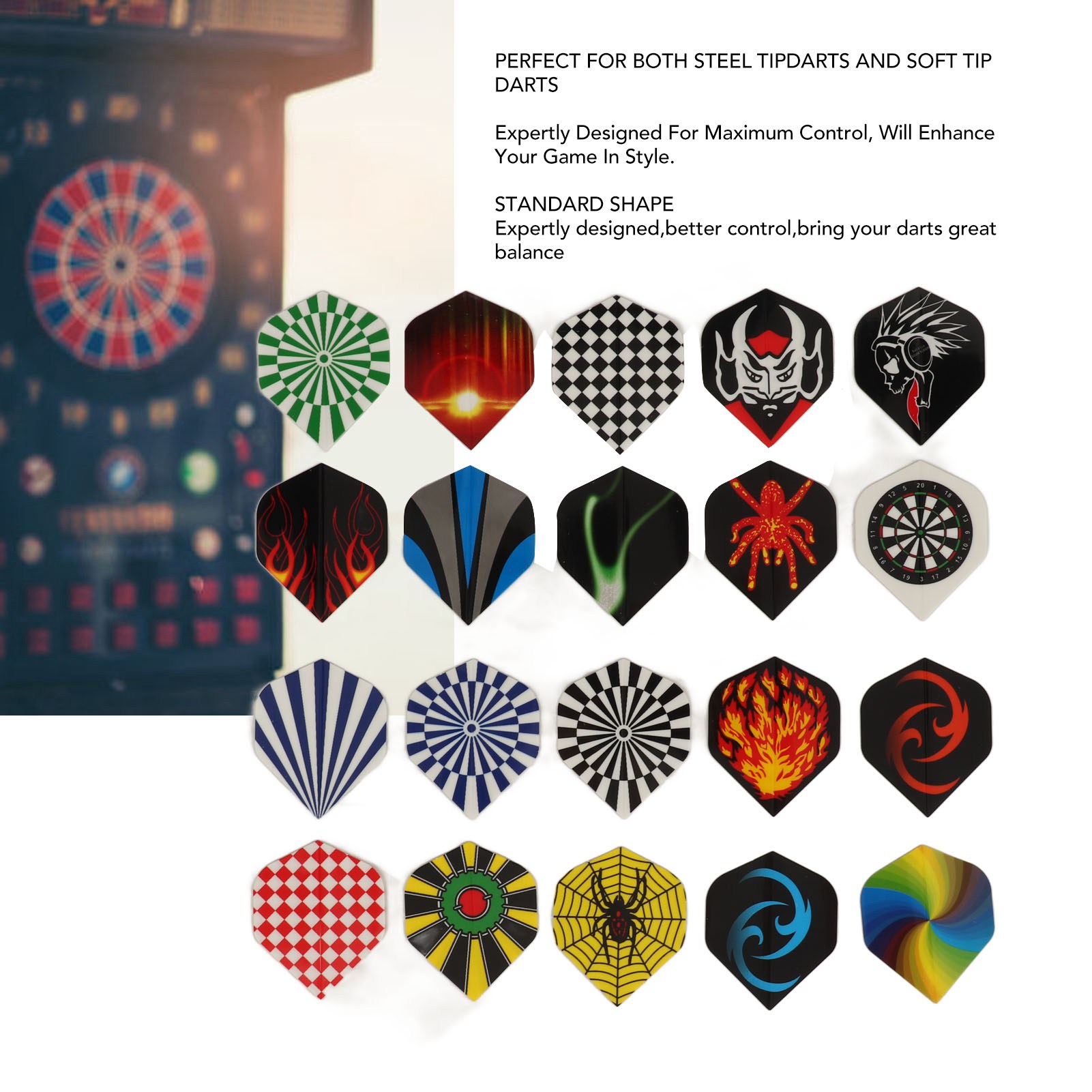 Professional Flight Feather Replacement Tails Wing Standard Dart Flights Set PET for Steel Tip Darts. 
