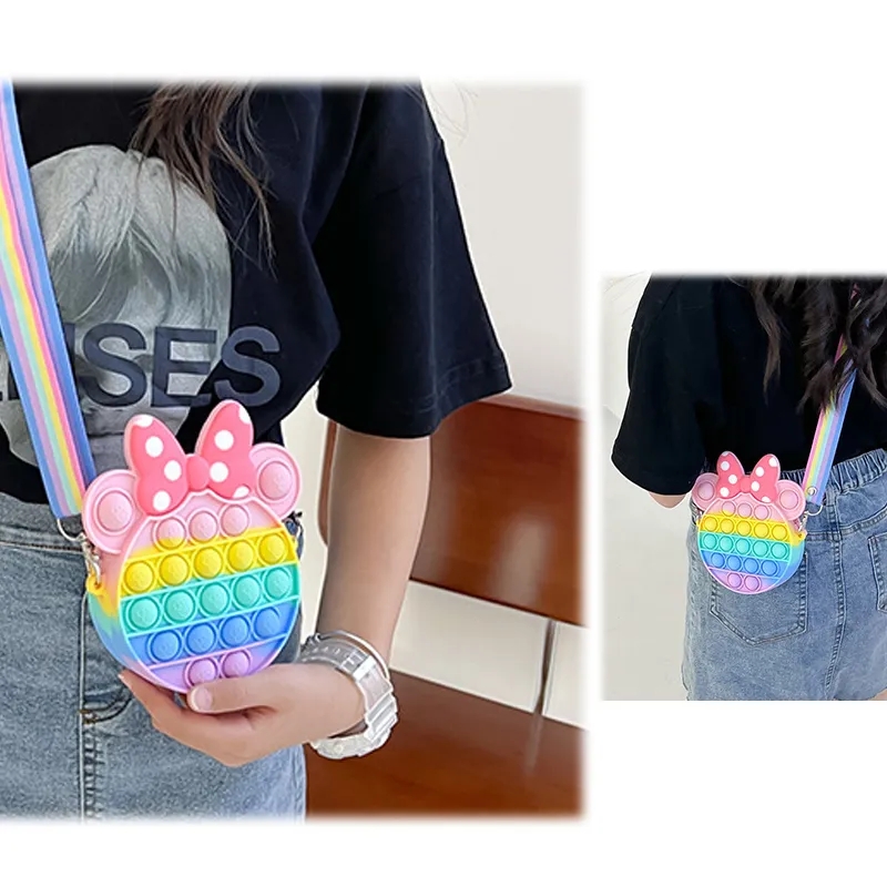 Popit Bubble Press Cartoon Silicone Messenger Bag for Girls. 