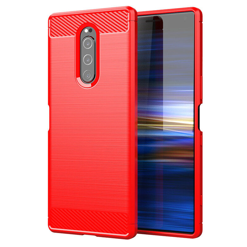 lthmy for Sony Xperia 1 Case Carbon Fiber TPU Soft Silicone Back Cover Armor Phone Case Casing. 