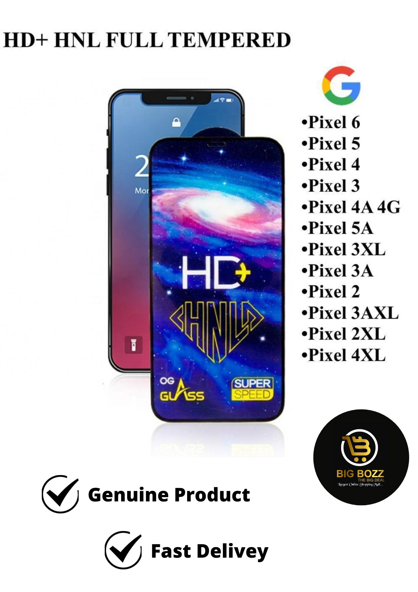 HD+HNL Full Tempered for Google Pixel Phones pixel 2, pixel 3, pixel 4, pixel 5 ,, pixel 6 ,pixel 2A, pixel 5A, pixel 2XL, pixel 4XL, pixel 3XL