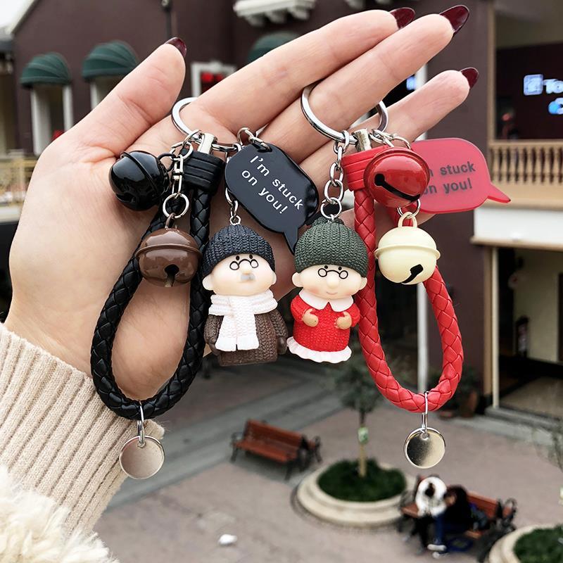 Creative Couple Keychain Pendant a Pair of Korean Cute Cartoon Key Chain Women's Car Key Chain Circle Backpack Pendant. 