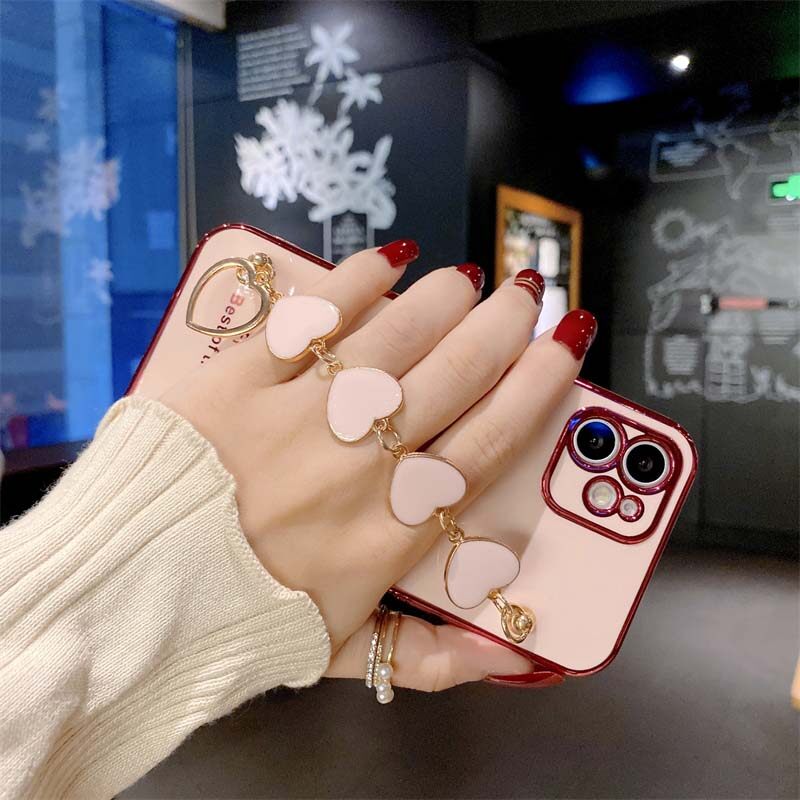 Phone Case For OPPO Reno 8 5G Back Cover Transparent Plating Electroplating Shiny Cases + Love Bracelet for OPPO Reno 8 5G Cover Casing. 