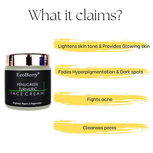 EcoBerry Fenugreek Turmeric Face Cream For Skin Brightening, Repairs, Regenerates, Moisturizer, Organic, Non Comedogenic, Paraben Free, Chemical Free, Cruelty Free, Preservative Free, Vegan(FROM INDIA)NUSS. 