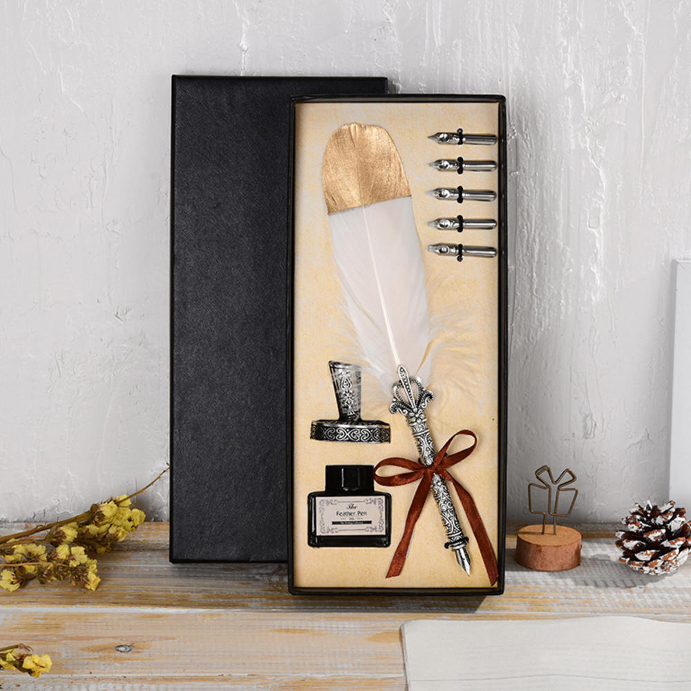 Ink Bottle And Pen Set Traditional Pen And Ink Set Feather Quill Pen Antique Fountain Pen Calligraphy Pen Set. 
