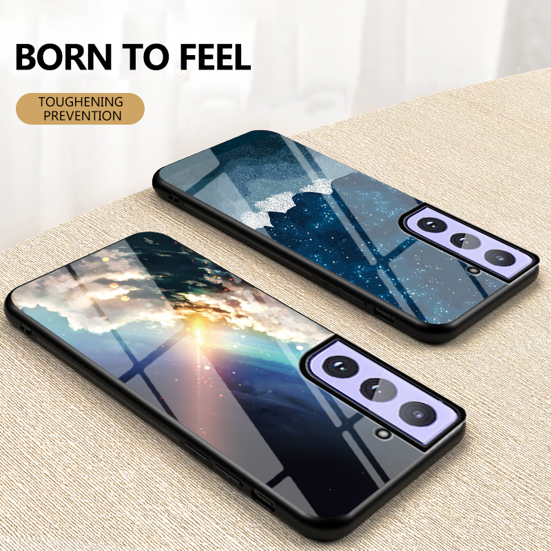 Back Cover For Samsung Galaxy S21 Plus Case Moon and Star Tempered Glass Protector Protection Cover for Samsung Galaxy S21 Plus Phone cases. 