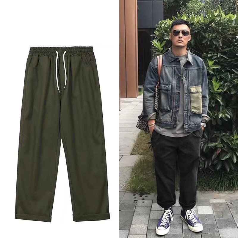 Summer Fashion Brand Hong Kong Style Pure Cotton Straight Overalls Men ins Hip-Hop Street Loose Wide Leg All-Matching Casual Trousers