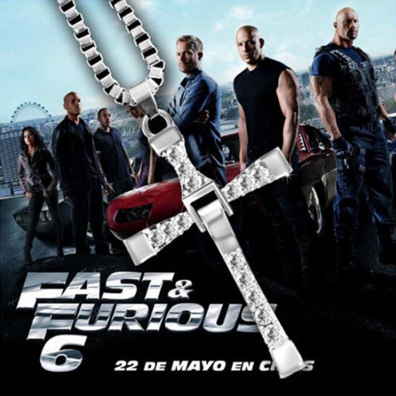 EB Fast and Furious Vin Diesel Dominic Toretto's Cross Pendant Rhinestone Necklace  Fashion Men Jewelry 24"
