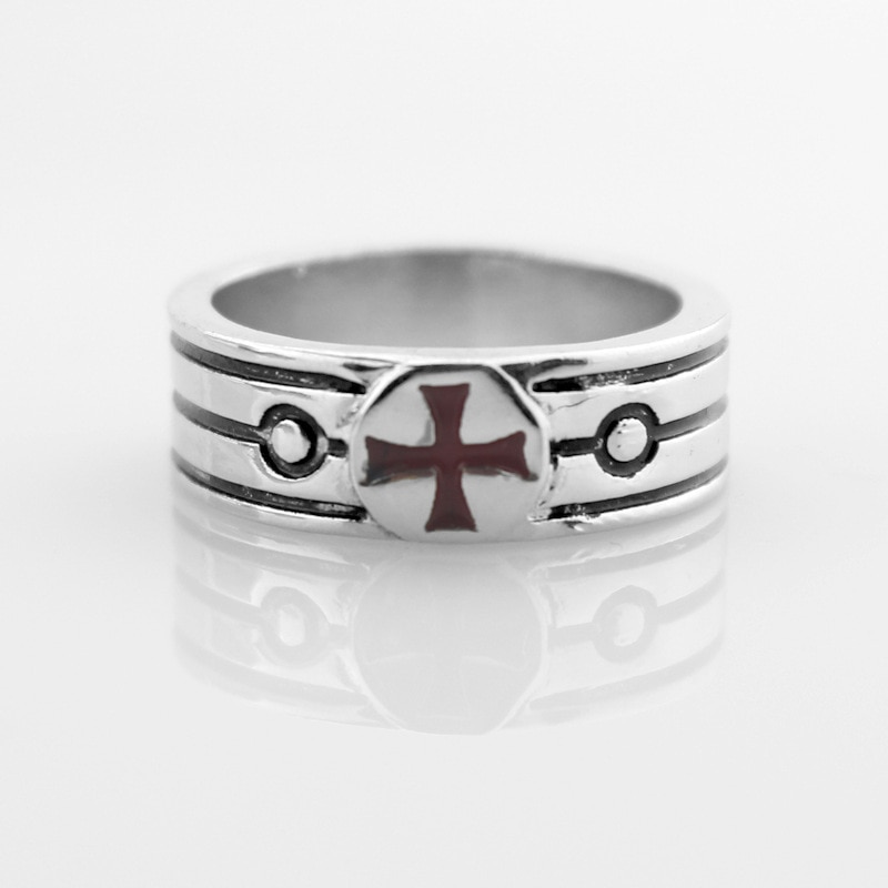 【IKE】Assassin's Creed Origins Red Cross Ring Fashion Trend Templar Ring Lanyard Necklace Boys Girls Fashion Jewelry Gifts. 
