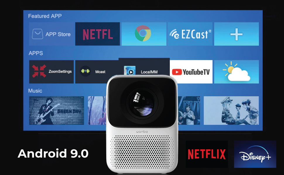 WANBO T2 Max Android 9.0 Native 1080P 250ANSI Lumens 1080P Projector(Xiaomi). 
