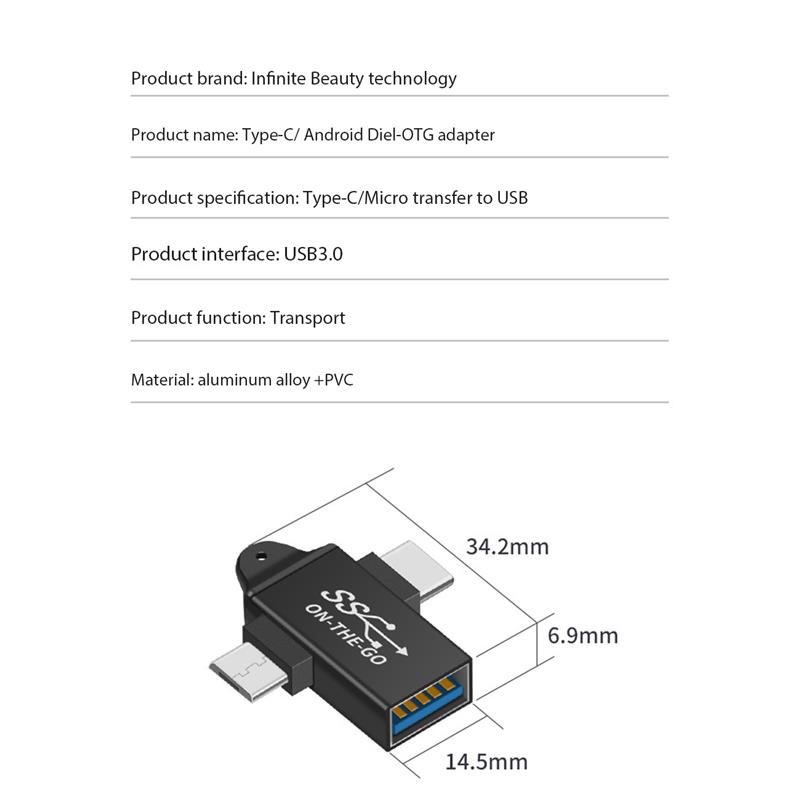 USB C to USB 3.0 OTG Converter USB 2 in 1 Type C Micro-OTG Adapter. 