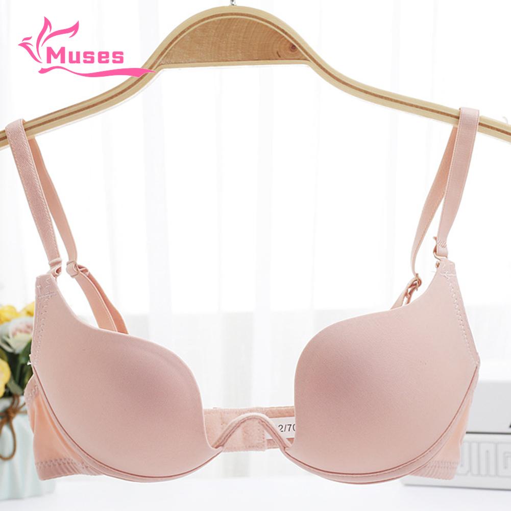 Muses Mall Women Girl Deep-U Low Cut Solid Color Backless Padded Bra Push-Up Underwear. 