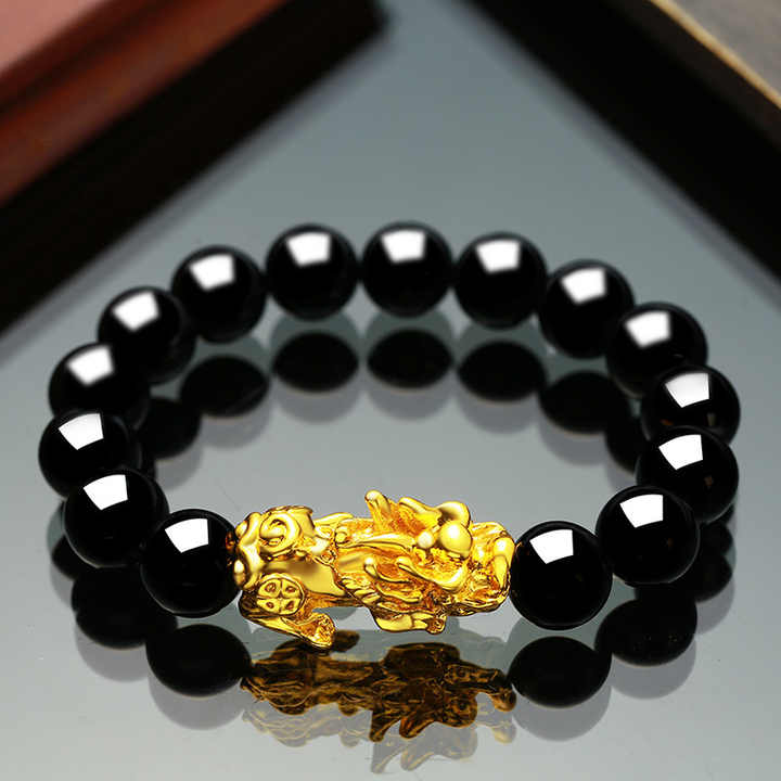 Lucky Fen Shui Bracelet Wealth Bracelet For Men and Women Black Resin Beads Alloy Lion Dragon Fenshui Hand Wear Party Wedding Jewelry. 