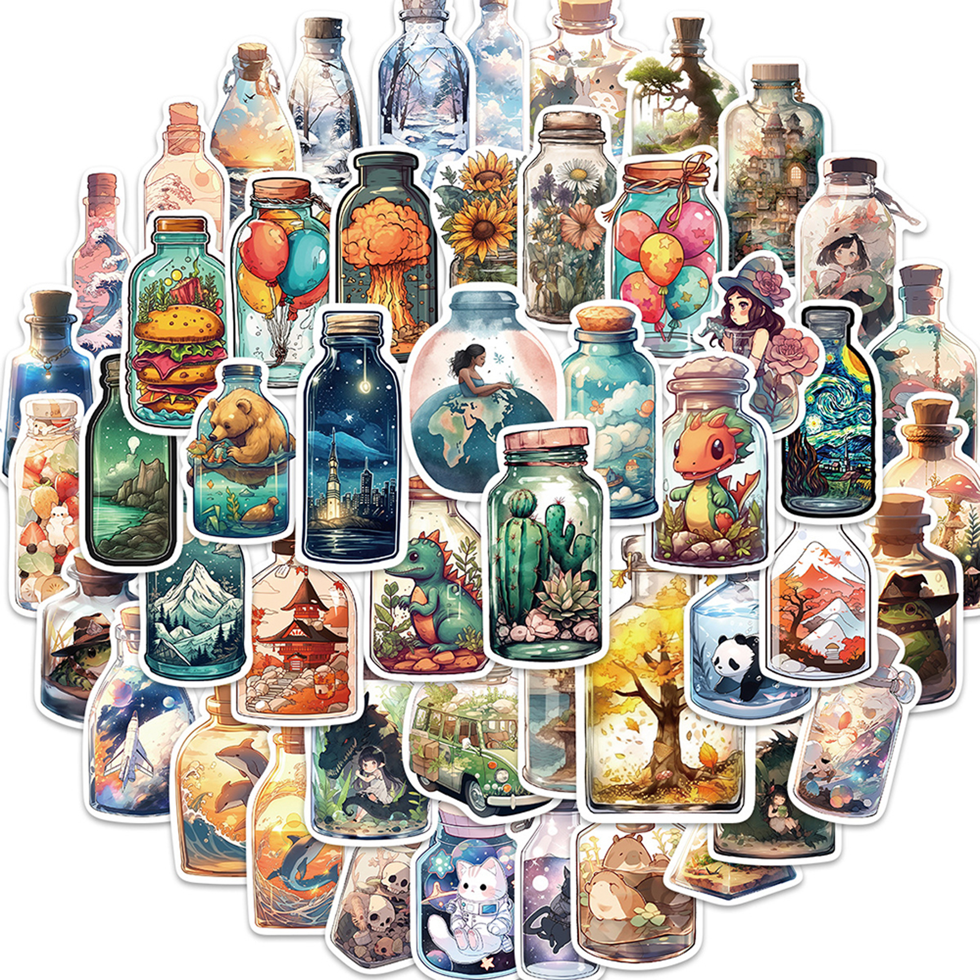 20/40pcs Bottle World Stickers Miniature Terrarium Stickers for Laptop Scrapbook Journal Kids Girls Boys Stickers. 