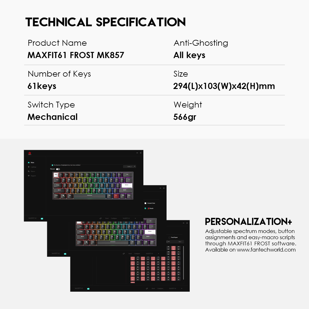 Fantech Maxfit61 mk857 Frost Mechanical keyboard. 