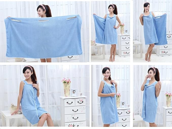 Convenient Wearable Bath Towel Robe for Women - Soft and Comfortable Microfiber Material with Smart Design for Easy Post-Shower Wear. 
