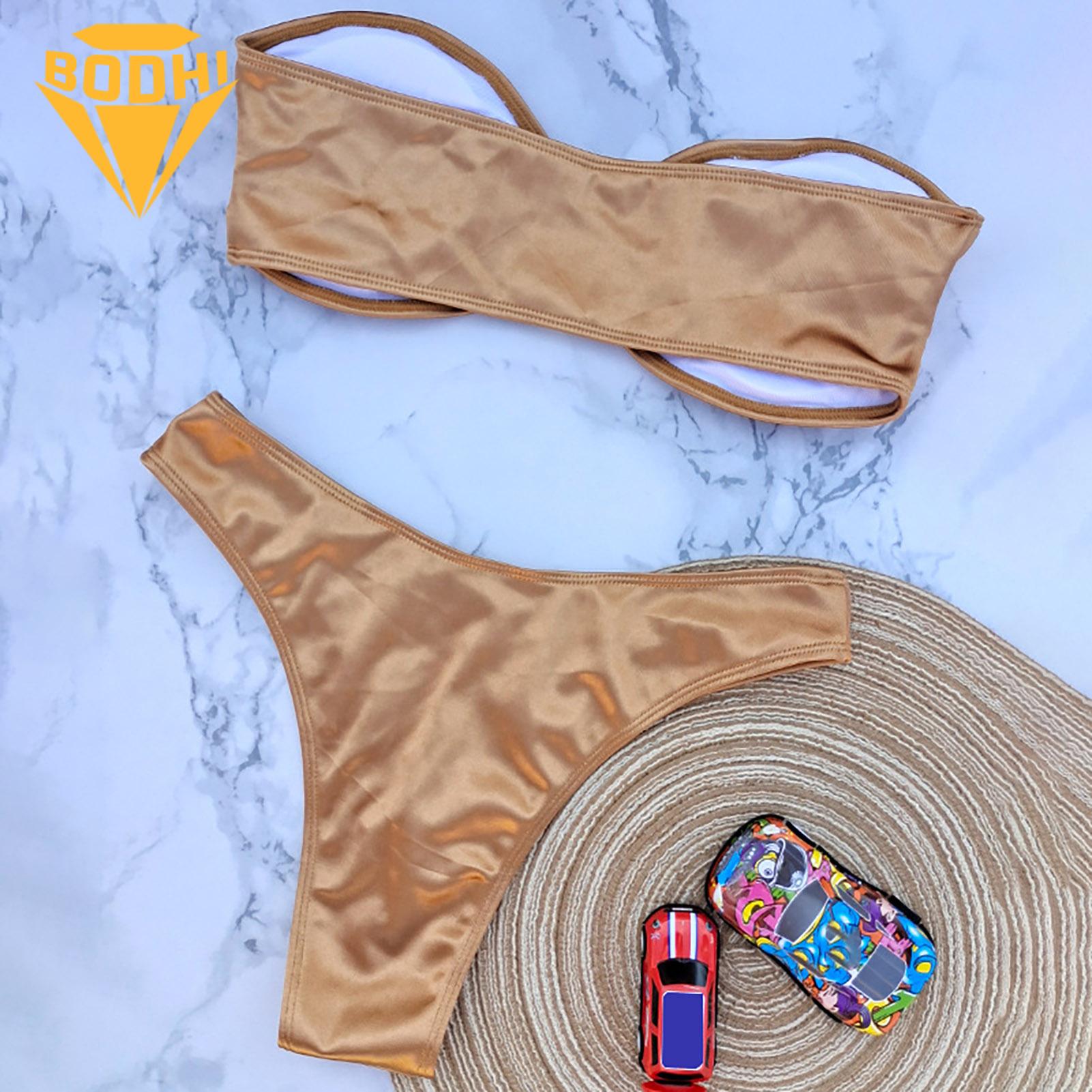 Smooth Texture Bikini Off Shoulder Bikini Set for Women Quick Dry Padded Wireless Swimsuit Women Bikini Set. 