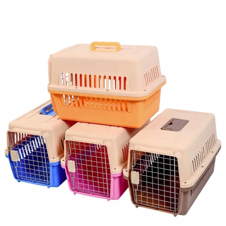 Small Pet IATA Approved Airline Travel Carrier Crate Pets Dog Cat Air Flight Box Checked Vet Visit Kennel Portable Foldable Breathable High Quality ABS PP Plastic Material Car Case Dogs Cats Medium Chrome Door Food Water Cup. 