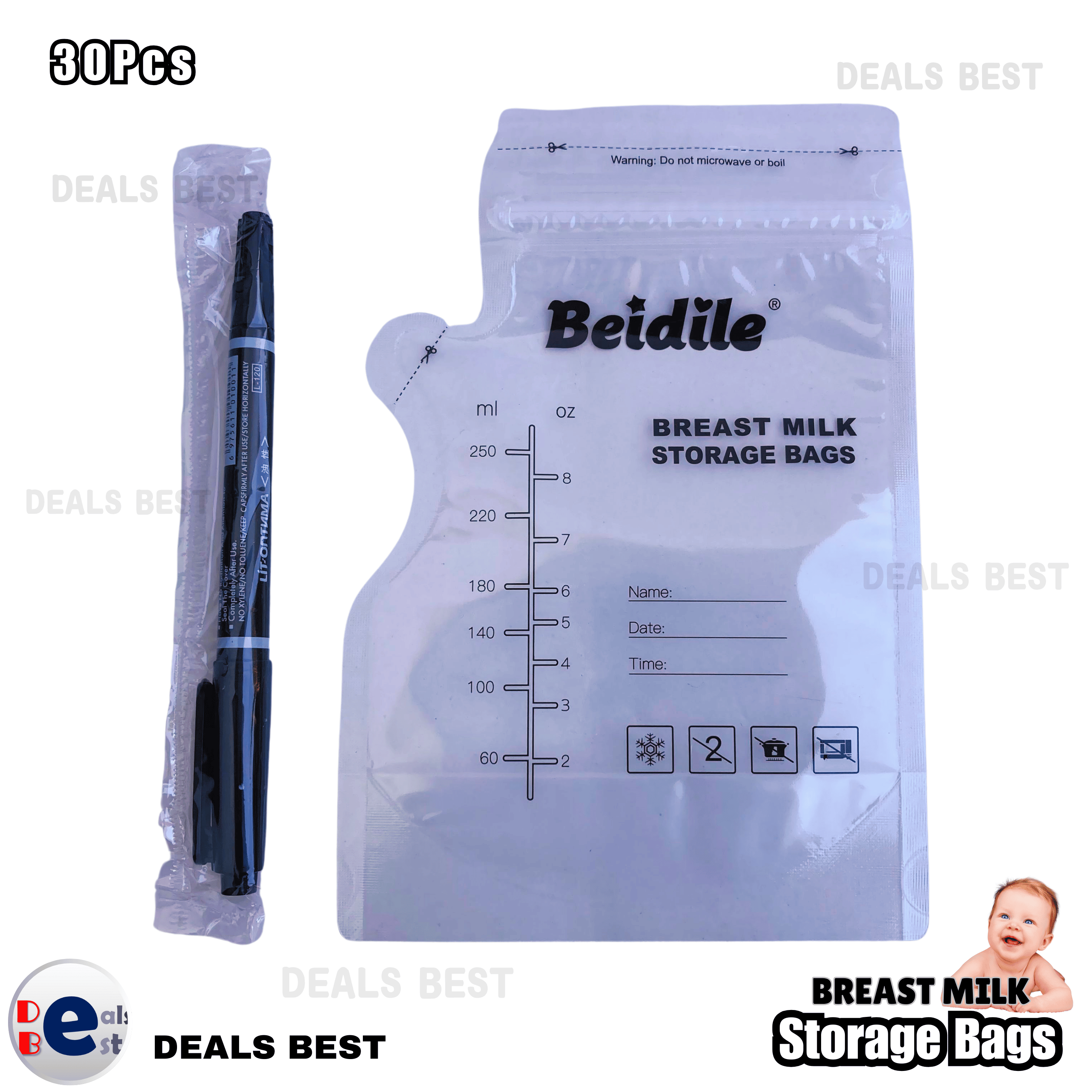 30pcs 250ml Milk Freezer Bags Mother Milk Baby Food Storage Breast Milk Storage Bag BPA Free Baby Safe Feeding Bags. 