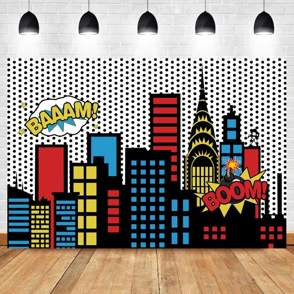 spiderman birthday decorations Superhero City Building Photography Background Baby Shower Boy Birthday Party Super Hero Comic Custom Backdrop For Photo StudioBalloons. 