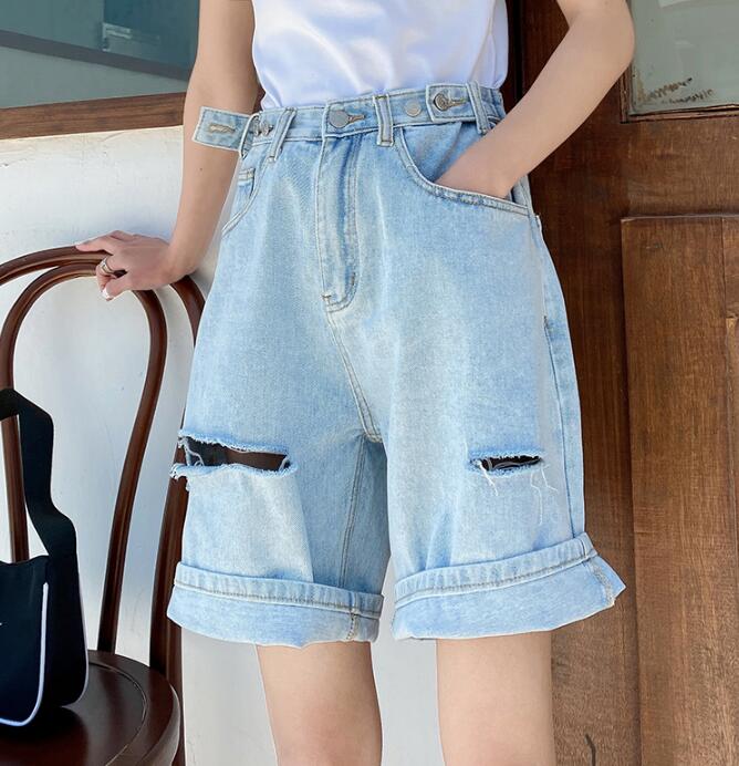 High Waist Wide Leg Denim Shorts Women 