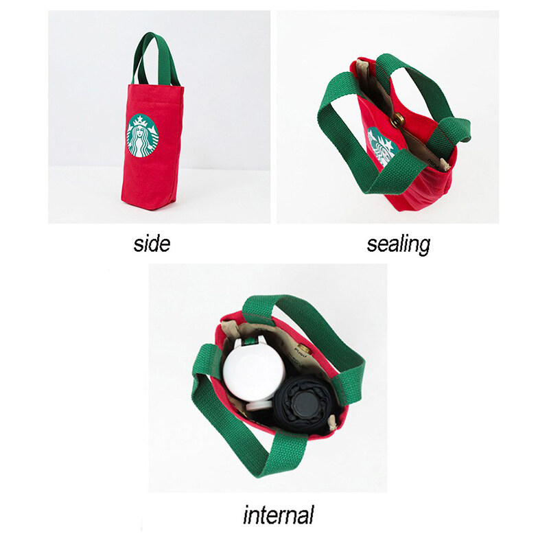 【ZOSR】Starbuck Canvas Bag Tote Bags Carrier Tumbler Bag Cup Holder Mother Student Handbag (25cm X 13cm X 9cm). 