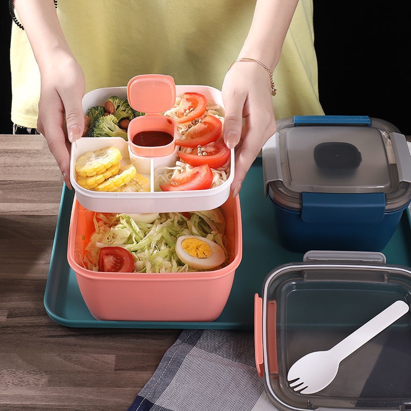 1100Ml 1500Ml Portable Lunch Box Container 2 Layer Grid Salad Bowl Bento Boxes Salad Bowls Lunch Box Lunch Container For Food
