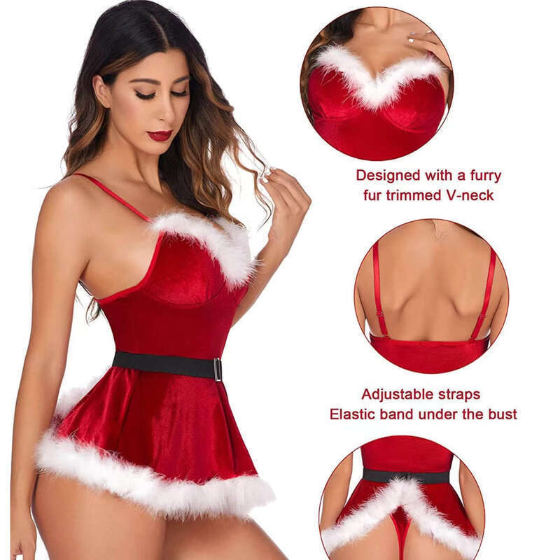 [PO] Sexy geries for Woman Christmas Fun Temptation Passion Uniforms One Piece Clothing Dominant Queen Sexiest Panties Bra Skirt ☆. 