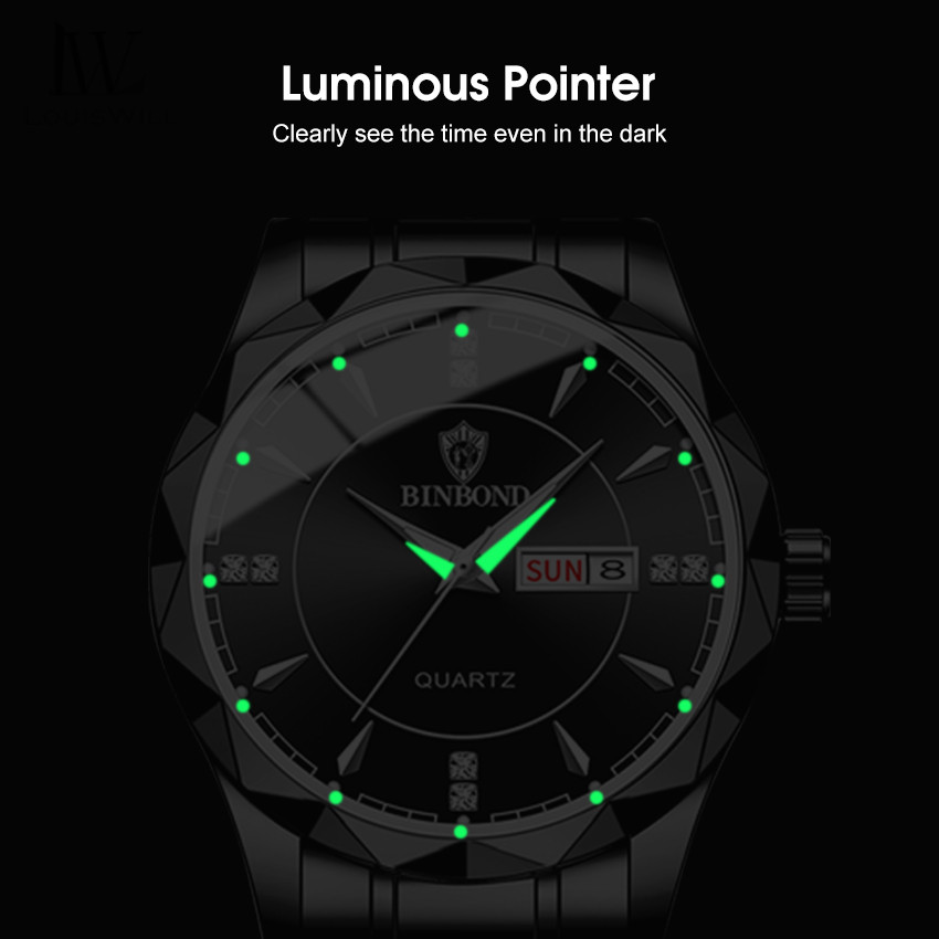 LouisWill Fashion Men Quartz Watches Double Calendar Men's Commercial Steel Strip Watches 30M Waterproof Luxury Business Wristwatches With Luminous for Outdoor Business Travel Exercise. 