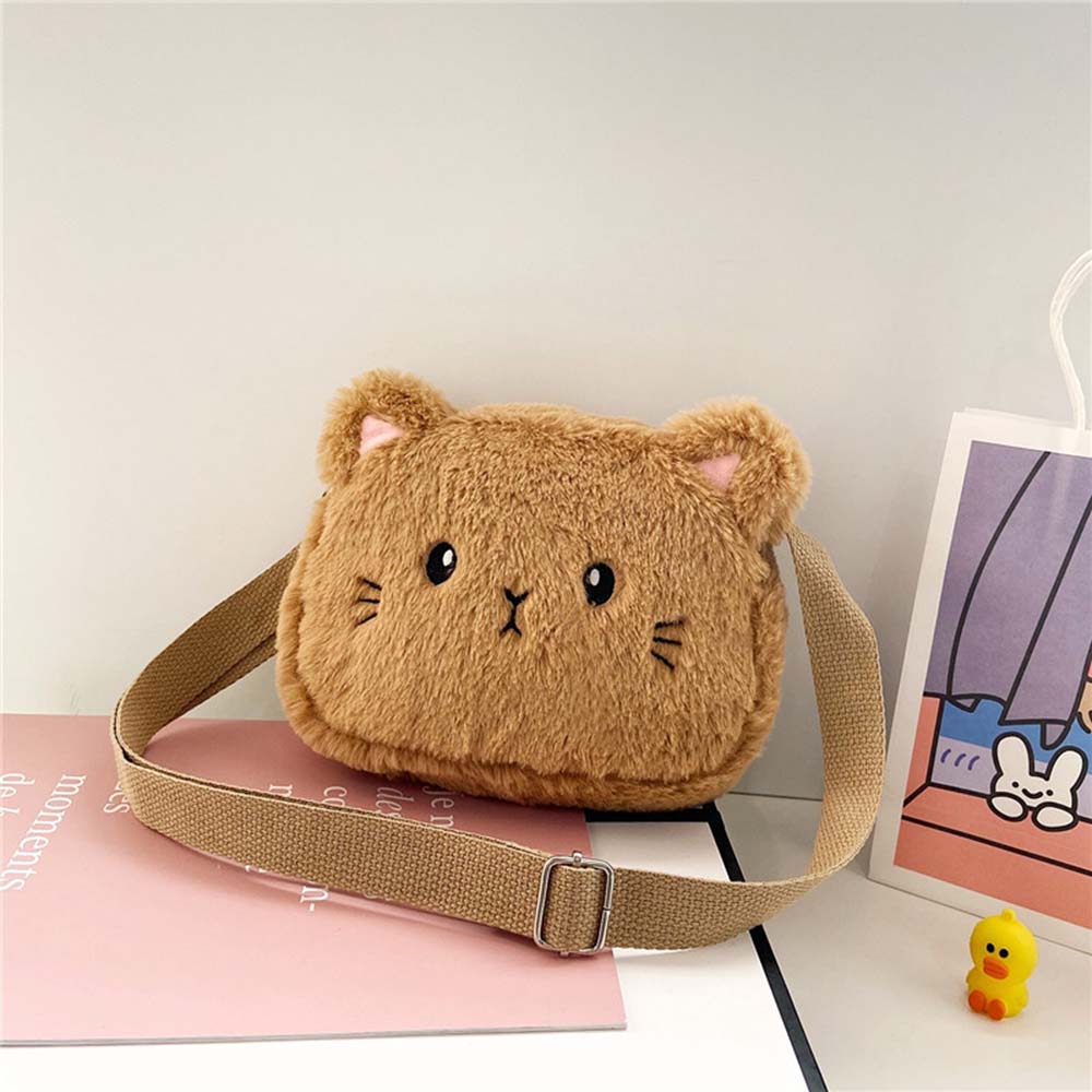 Cartoon Soft Plush Little Girl Messenger Bag Cute Cat Small Shoulder Bags Lovely Boys Kids Purse Handbags Crossbody Bag