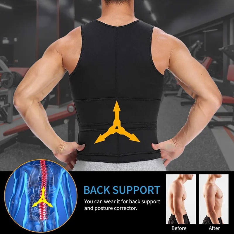 Neoprene Men's Shapers Sweat Vest for Men Waist Trainer Vest Adjustable Workout Body Shaper with Double Zipper for Sauna Suit. 