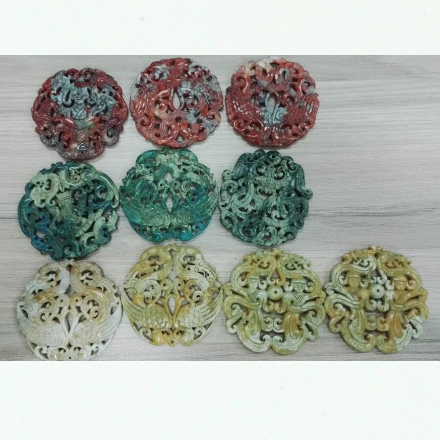 Classical Craved Traditional Chinese Ancient Vintage Pattern Green Gem Stone Charm DIY Pendant Necklace DIY For Women Men Unisex. 