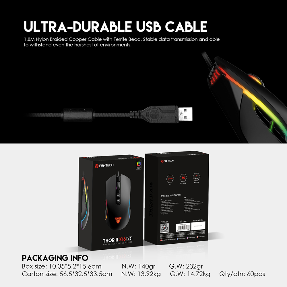 Fantech X16 v2 THOR II Macro Chroma Running RGB Gaming Mouse. 