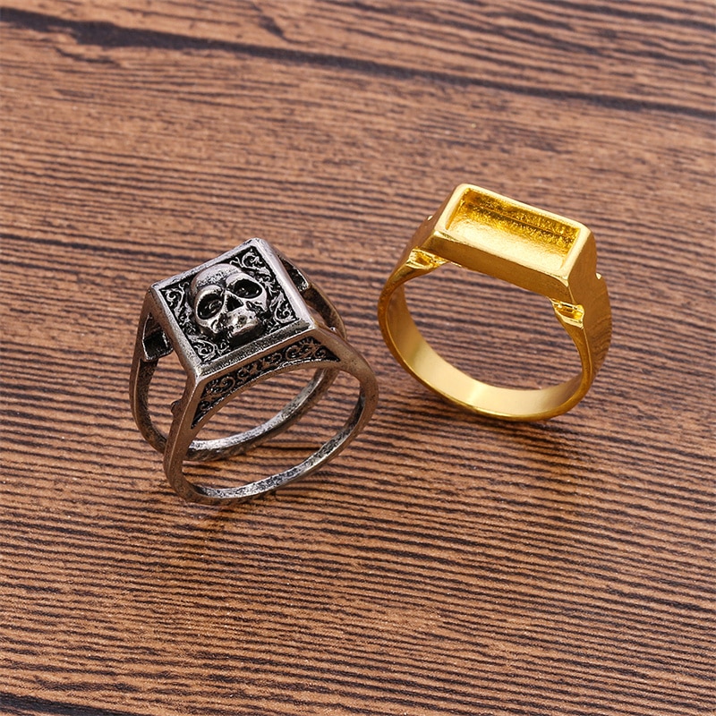 【IKE】Vintage Gold Silver Color Two Tone Skull Men's Ring Compartment Skeleton Biker Rings for Women Men Jewelry Street Style. 