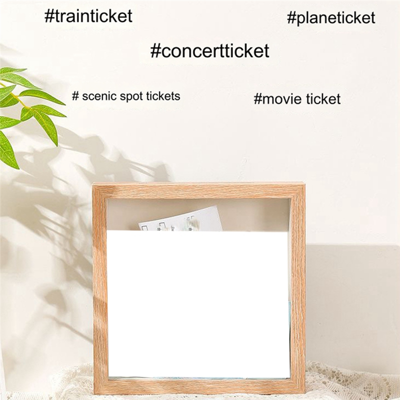 8in Concert Travel Ticket Stub Memory Top Loading Keepsake Box with Slot, Clear Money Box, Memory Frame Boxes Wood. 