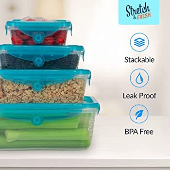 12pcs STRETCH and FRESH by Emson Silicone Food Storage Containers Airtight Lids for Solid Food and Leak-Proof for Soups and Sauces, Freezer-Safe BPA-Free Stackable Meal Prep Container. 