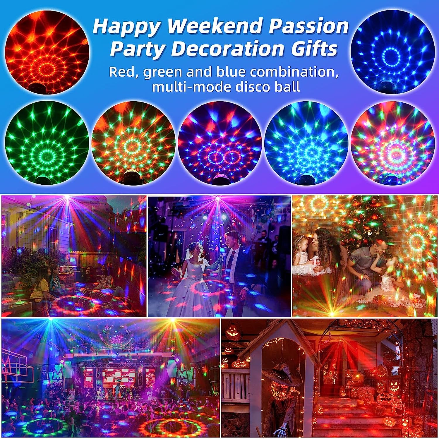 LED Sound Activated Party Lights Control DJ Lighting Disco Ball Strobe Club Lamp 7 Modes Stage Par Light Magic Mini LED Stage Lights For Christmas Home Room Dance Partiee Parties Birthday. 