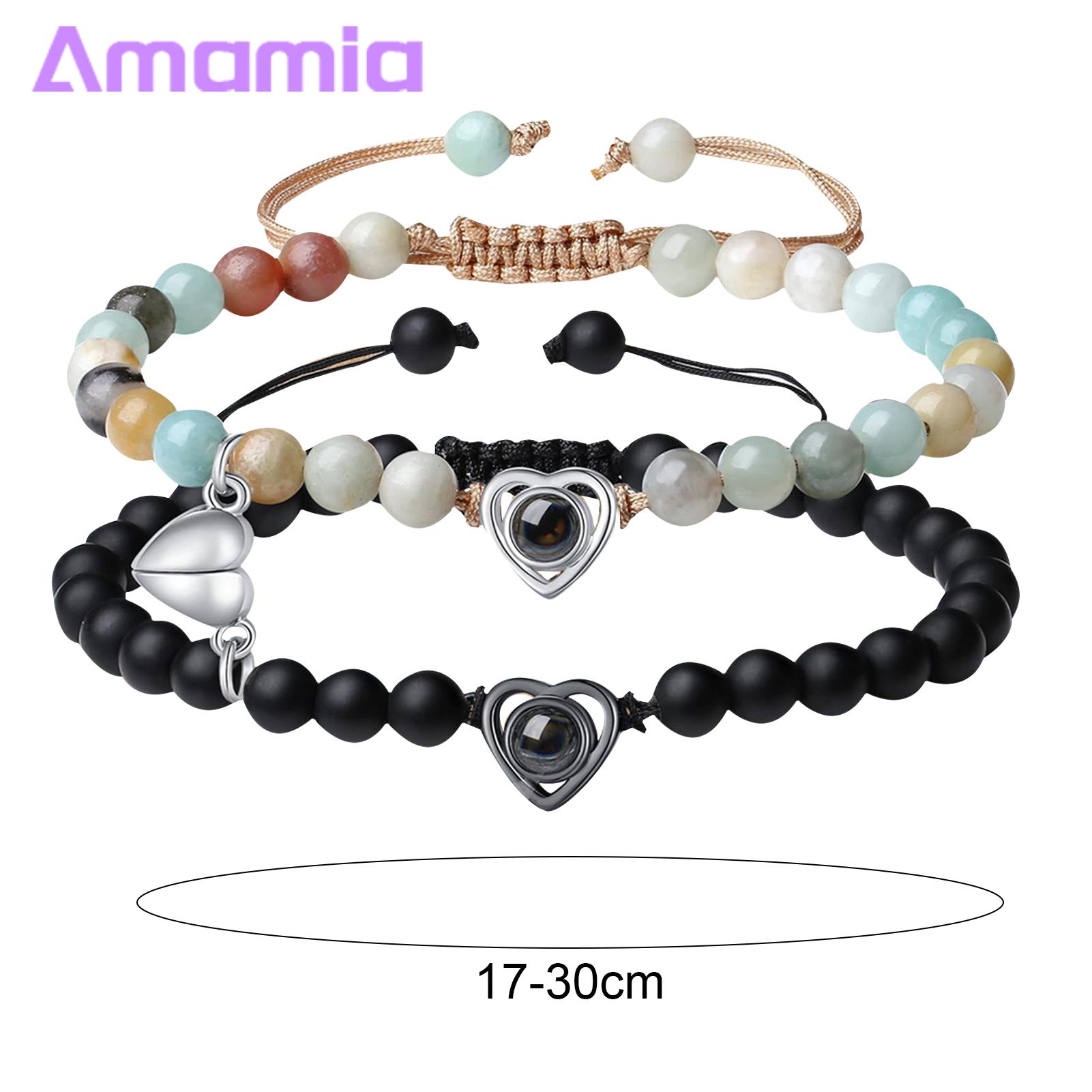 Long Distance Couple Bracelet 2pcs His Her Matching Bracelets 100 Languages I Love Couple Bracelets Adjustable Beads Jewelry Gift Heart Pairing Couple Necklace. 