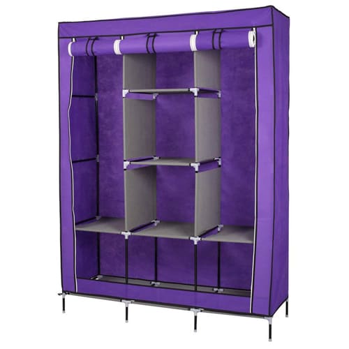 3 Door Storage Wardrobe Foldable and Movable Cloth/Fabric Wardrobe with Zip Up Collapsible Cupboard. 