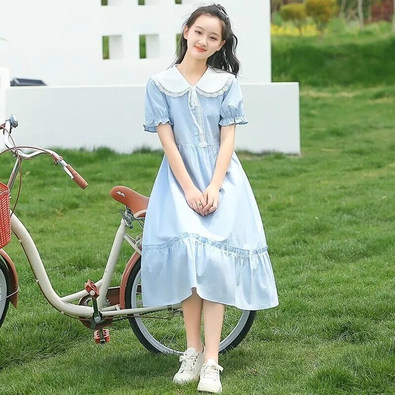 New Fashion 2023 Summer Girls Dress Kids School Students High School Casual Dresses Princess Children Clothes Teenage Clothes 5 6 8 10 12 14 Years. 