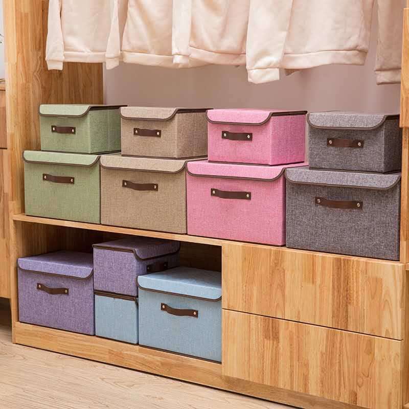 2in1 Plain Color Foldable Storage Box Organizer With Cover set. 