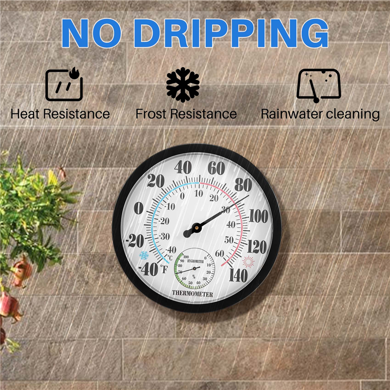 Indoor Outdoor Thermometer Garden Wall Patio Weather Thermometer Hygrometer, Large Number 10 in Diameter (Black). 
