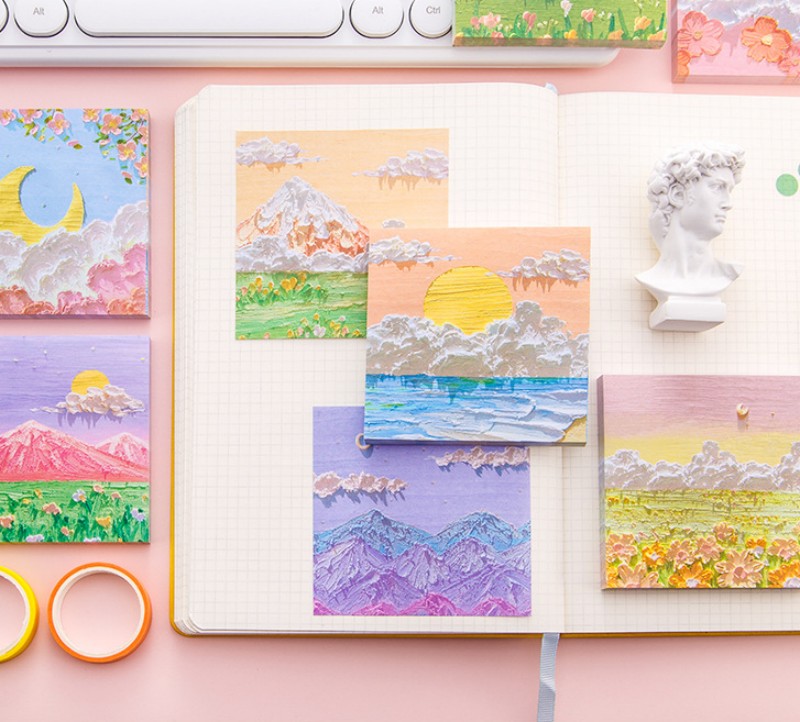 RHS Online 80PCS Oil Painting Landscape Series Memo Pad Sticky Notes Album Diary Journal Decorative DIY Scrapbooking. 