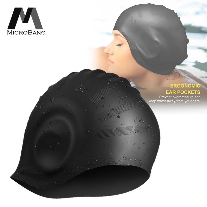 【BestGO】MicroBang Silicone Swim Caps Ear Protectors Long Hair Large Head Swimming Cap Fit for Women and Men